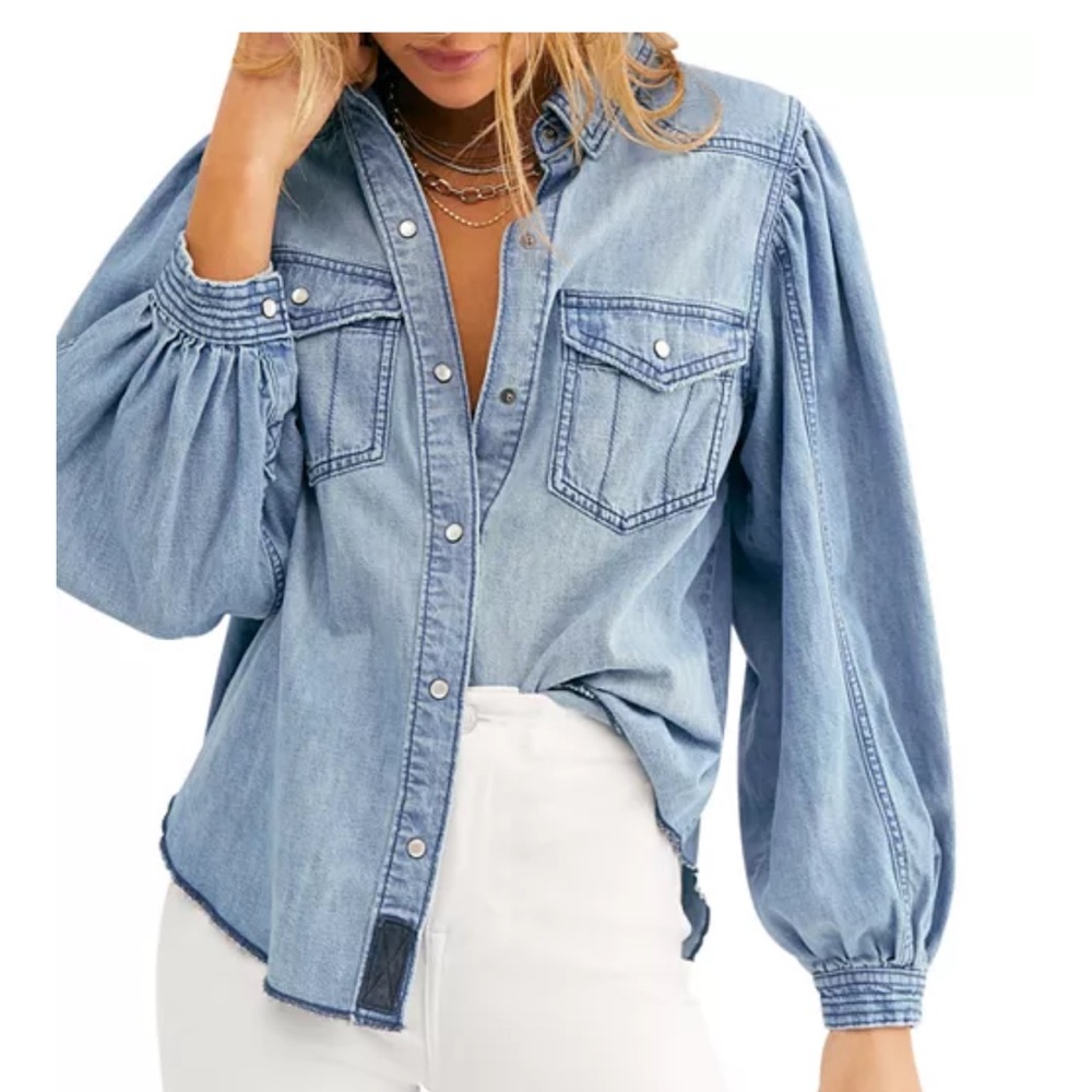 Free people with love denim button down shirt